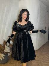 Black Velvet Dress with gloves